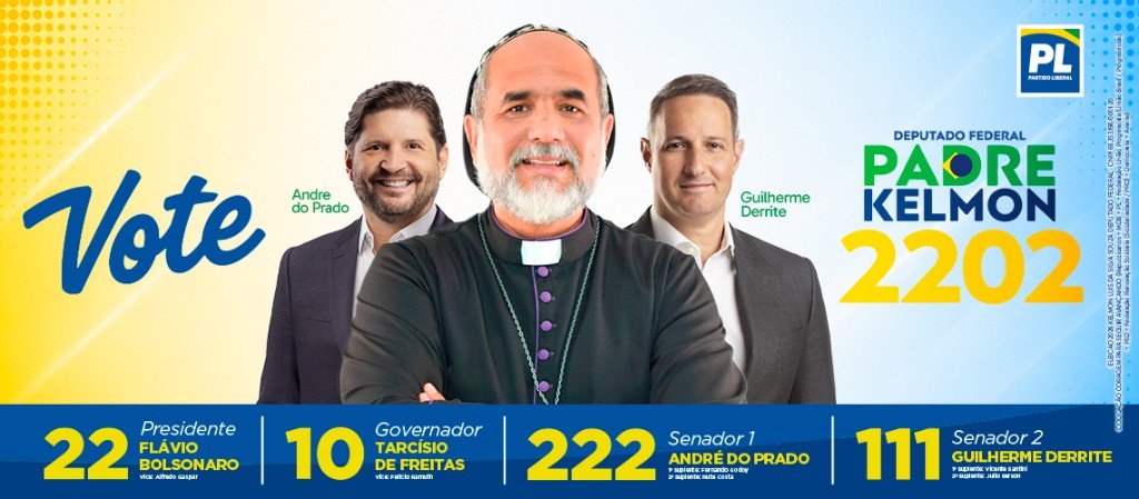 Vote Padre Kelmon 2202 com André do Prado 222 e Guilherme Derrite 111