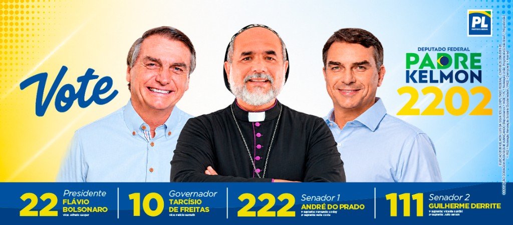 Vote Padre Kelmon 2202 com Jair Bolsonaro e Flávio Bolsonaro